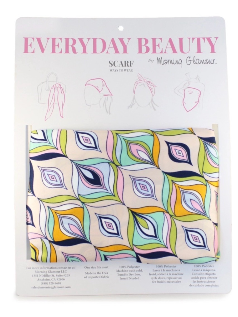 NWT Everyday Beauty by Morning Glamour Scarf Head Wrap, multicolored, One Size